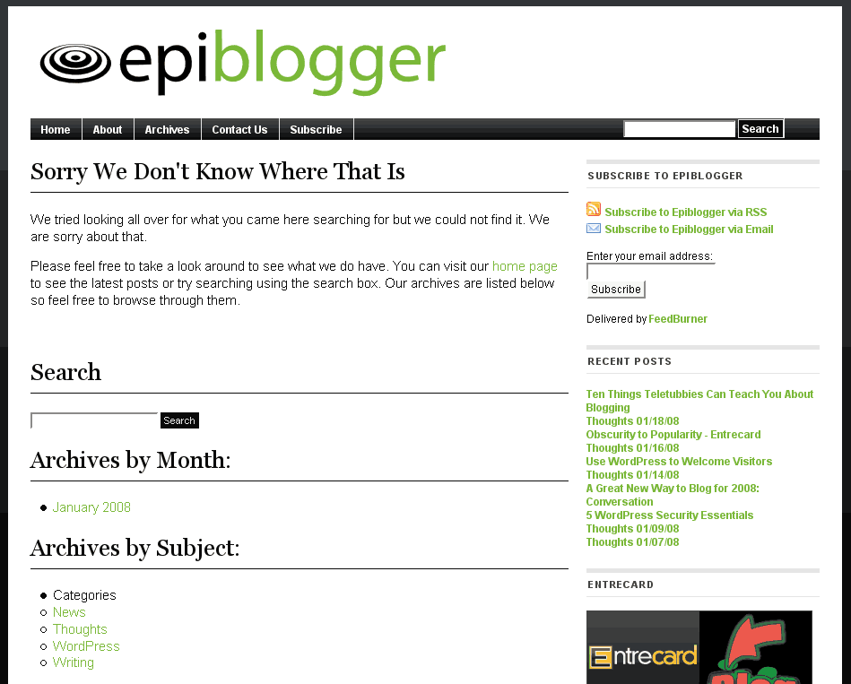 Epiblogger 404 error page after