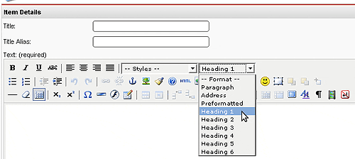 Adding headings in the Joomla HTML editor Adding headings in the Joomla HTML editor