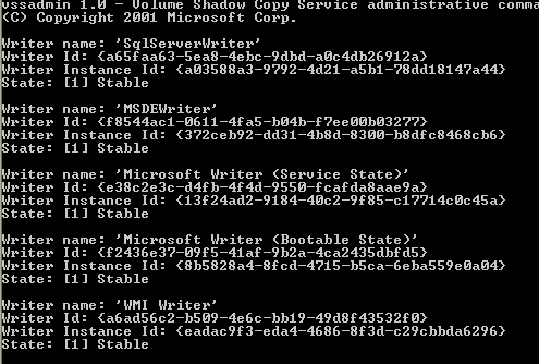 VSS Writers VSS Writers